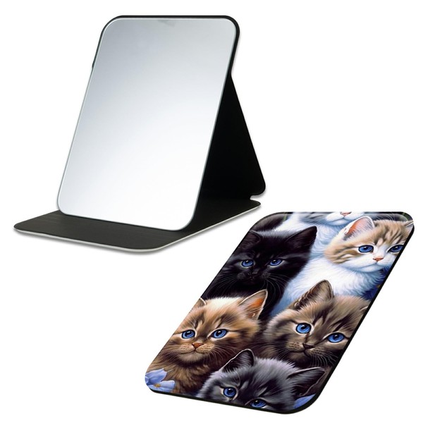 DIGTIALL Cute Cat Folding Travel Mirror Vanity Mirror PU Leather