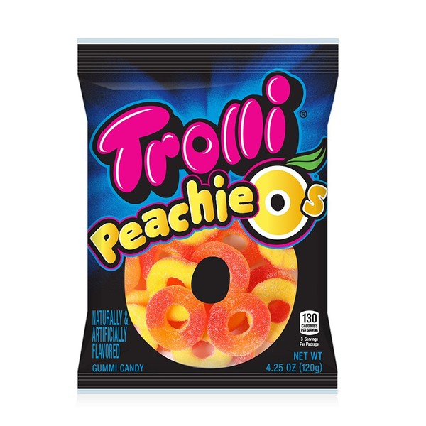 Trolli Peachie O's Sour Gummy Rings Candy, 4.25 Ounce, Pack of 12