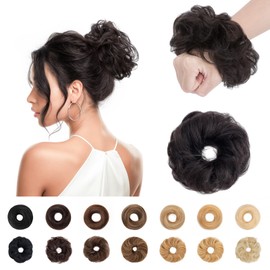 Human Hair Messy Bun Hair Piece,TESS Hair Buns for Women,100% Real Hair Bun Wig,Invisible hair buns hair piece,Wavy-1B Natural Black 23g/piece