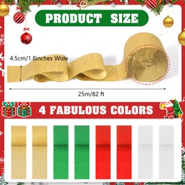 OOTSR Crepe Paper Colourful 8 Rolls 200 m, Crepe Paper Tape Green Red Gold Craft Crepe Paper Streamer for Christmas Party Decoration (4.5 cm x 25 m Roll)