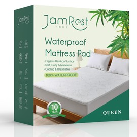 JamRest Waterproof Mattress Protector Queen Size, Viscose Cooling Breathable Mattress Cover, Fitted Deep Pocket Mattress Pad Cover Stretches up to 22 Inches, Noiseless Soft Bed Cover
