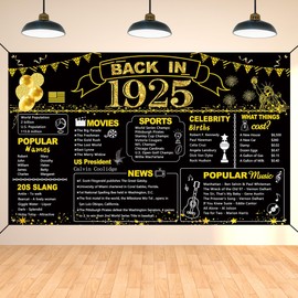 DARUNAXY 101st Birthday Black Gold Party Decoration, Back in 1925 Banner 101 Year Old Birthday Party Poster Supplies, 6x3.6ft Large Vintage 1925 Backdrop Photography Background for Men and Women