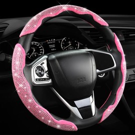 Queen's Land Diamond Bling Car Steering Wheel Cover with Crystal Rhinestones,3PCS Segmented Steering Wheel Protector,Universal for 99% Cars for Women:_Pink with White_3PCS