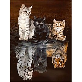 Diamond Painting Set, Picture with Motif Three Cats and Accessories, Size Approx. 25 x 35 cm, Craft Set for Painting with Rhinestones for Children from 5 Years