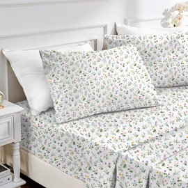 MUXHOMO Queen Size 4 Piece Sheet Set, Soft Breathable Bed Sheet Set for Bedroom with Deep Pocket Up to 16", Wrinkle-Free & Cooling Bedding for Oeko-TEX Certified - Wildflower Green