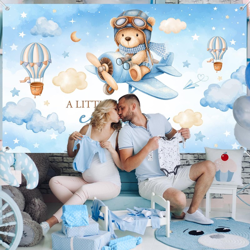 Mocsicka Airplane Baby Shower Decorations Banner Hot Air Balloons Little