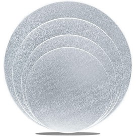 Goiio 4 Pack Cake Boards Golden Round Cake Circles 6, 8, 10, 12 Inch Cake Base Cardboard, 1 of Each Size Set for Baking Cake, Silver