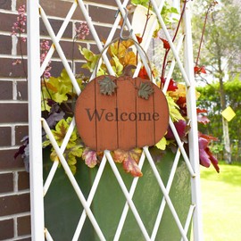 K KILIPES Wood Pumpkin Welcome Sign Fall Decoration for Home Thanksgiving Hanging Welcome Sign Pumpkin Door Decor Autumn Harvest Wall Decor Sign (10.2" H)