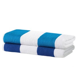 Kaufman - Large Beach Towels | 30" x 60" Terry Cabana Striped Beach Towels | Absorbent, Quick-Drying | 100% Cotton Thick Beach Towels (Blue & Turquoise) (2-Pack)