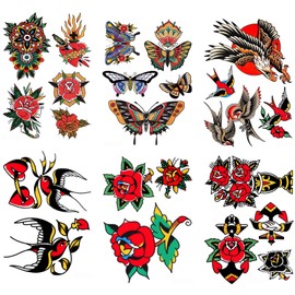 Nirbffo Vintage Tattoo Stickers Butterfly Rose Swallow Tattoo Stickers Transferable Tattoo Stickers 6 Sheets 11 x 15 cm