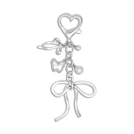 Nalefow Keychain for Women Gold Bow Angel Wings KeyChains Novel Star Heart Strawberry Racket Pendants Bag Charm Key Chains (Silver Bow)