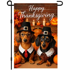 IVN Happy Thanksgiving Dachshund Garden Flag 12x18 Inch Double Sided
