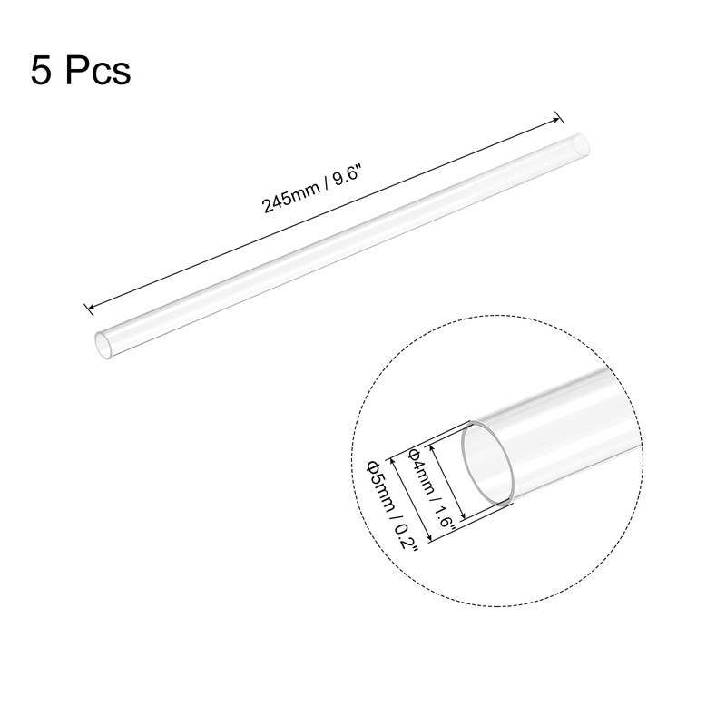 sourcing map Plastic Pipe Rigid Polycarbonate Round Tube Clear 0.16"(4mm)