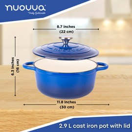 Cast Iron Dutch Oven with Lid – Non-Stick Ovenproof Enamelled Casserole Pot – Sturdy Dutch Oven Cookware – Dark Blue, 3.1-Quart, 22cm – by Nuovva