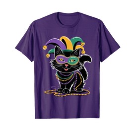 Cute Mardi Gras Cat For Women Girls Cat Lovers Carnival Mask T-Shirt