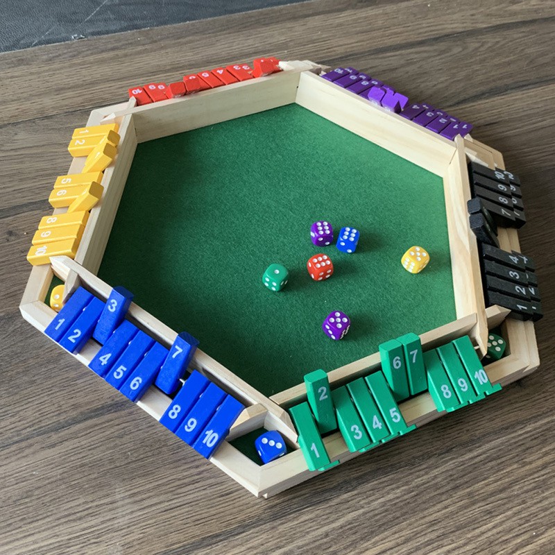 1-6 Players Shut The Box Dice Game, Wooden Board Table
