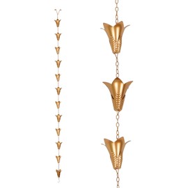 DUSVALLY Rain Chains, 8.5 FT Morning Glory Shaped Rain Chain Replacement for Gutter Downspouts Eave Outdoor Garden, Gold