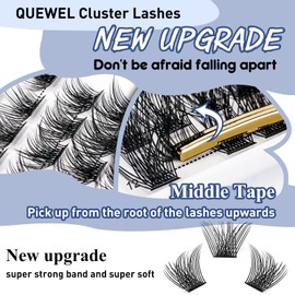 QUEWEL Cluster Lashes 72 Pcs Wide Stem Individual Lashes C/D Curl 8-16mm Length DIY Eyelash Extension False Eyelashes Soft for Personal Makeup Use at Home (Lovely02-C-MIX8-16)