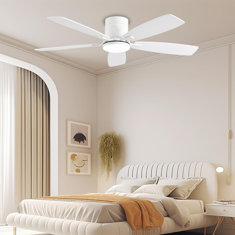 FUMLTP 52inch Flush Mount Ceiling Fans with Lights and Remote/APP