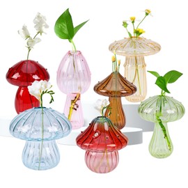 OT-NVWOZR 7pcs Mushroom Plant Propagation Stations, Mini Flower Bud Vase for Plants, Cute Mushroom Glass Vases for Flowers, Colored Unique Terrarium Jar Hydroponic Vases for Kitchen Home Party Decor