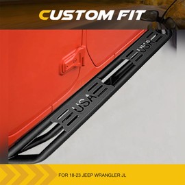 American Modified Sturdy Non Slip and Easy to Install Side Step Bars USA Style Compatible with 4 Door 2018 to 2023 Jeep Wrangler JL Model, Black