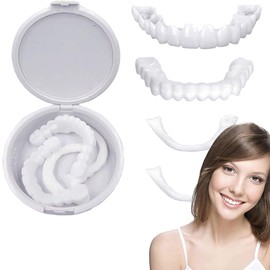 1 Pair Smile Teeth Veneers, Prostheses Fake Teeth, Comfort Instant Cosmetic Veneers Teeth Top and Bottom, False Artificial Temporary Braces, for Men and Women