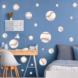 3D Baseball Wall Decals Sport Ball Wall Stickers Baseball Balls Wall Decals Peel and Stick 3D Baseball Wall Decor for Boys Girls Teen Bedroom Baseball Room Playroom Decor