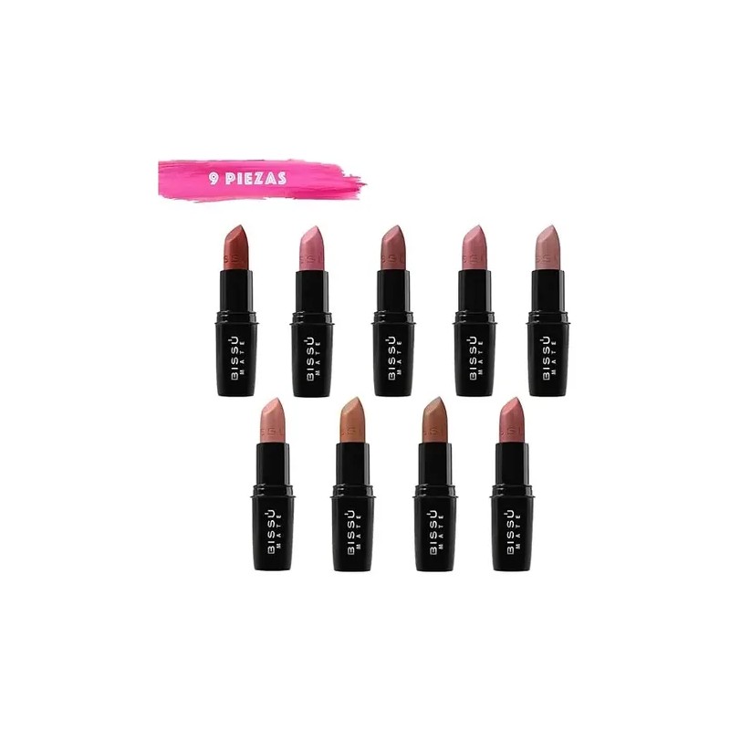 Bissú - Set De 9 Labiales Acabado Mate Tonos Nude.