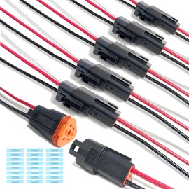 6 Kit Deutsch DT 3 pin Black Male Female Wiring Harness Deutsch Pigtail 3 Wire Way Waterproof Automotive Electrical Connector 16 AWG with Heat Shrink Tubing
