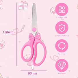 YAFIYGI Pink Scissors Kids Child Scissors for Girls Safety Craft Scissors with Blunt Tip Suitable for Students Ages 5-8 8-10 Cute and Safe School Scissors Especially Favored by Girls