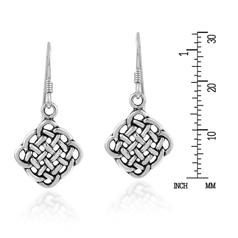 Intertwine Rhombus-Shaped Celtic Knot .925 Sterling Silver Dangle Earrings