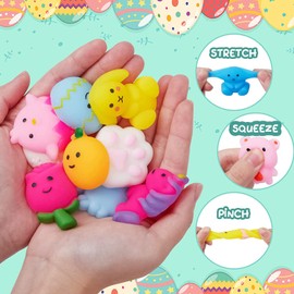 Kijamilee 24 PCS Easter Eggs Filled with Squishy Toys, Easter Basket Stuffers for Toddler Boys Girls, Plastic Easter Eggs Filler Kawaii Stuff Squishy Easter Gifts for Kids, Easter Egg Hunt Party Favor
