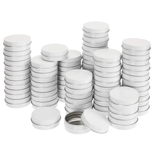 Foraineam 48 Pack 2 oz White Lip Balm Tin Cans - Aluminum Round Cosmetic Sample Containers with Screw Lid - Metal Empty Tins Storage Travel Tin Jars