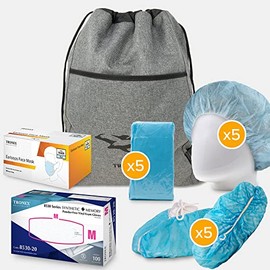 Tronex All-In-One Disposable PPE Kit for Home Health, Workplace, and Classroom Including Vinyl Exam Gloves, Isolation Gowns, Medical Face Masks, Shoe Covers, Hairnets (Medium)