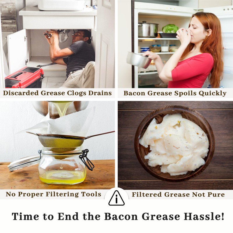 Ayerphalo Bacon Grease Container with Strainer - With Food-Grade Silicone