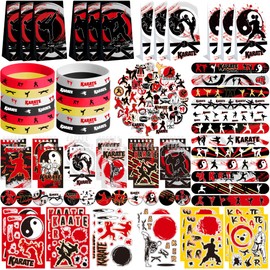 Obussgar Karate Party Favour Supplies including Karate Gift Bags, Stickers, Badges, Wristbands for Karate Theme birthday party
