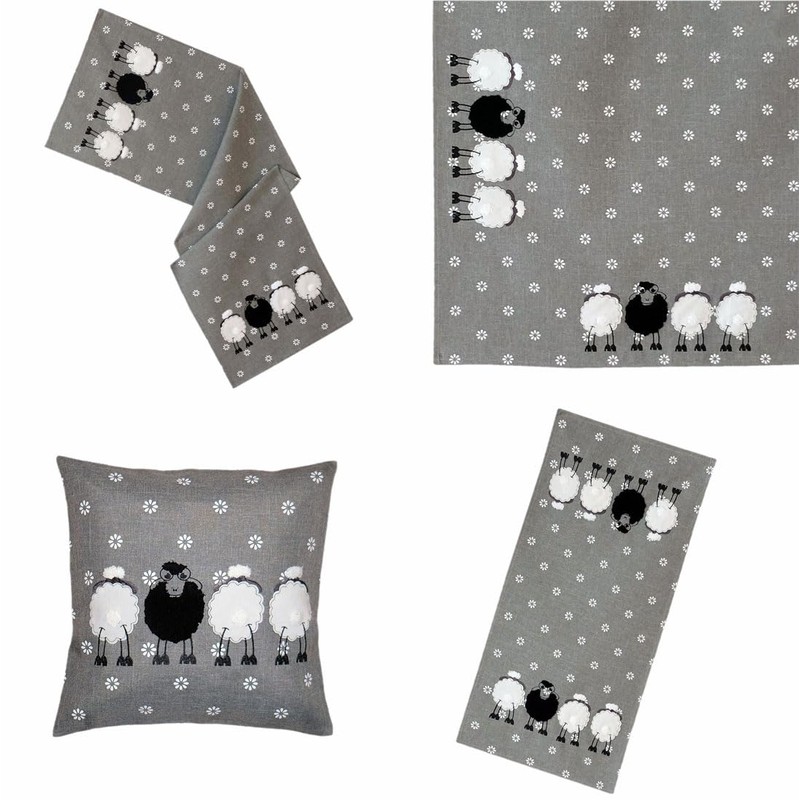 texpot Table Runner 40 x 140 cm with Embroidery Black