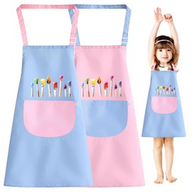 RCYHCY Children's Painting Apron, Pack of 2 Painting Gowns for 6-12 Years, Girls, Boys, Waterproof Painting Coat, Craft Apron with Big Pockets for School, Art, Painting, Cooking, Blue and pink