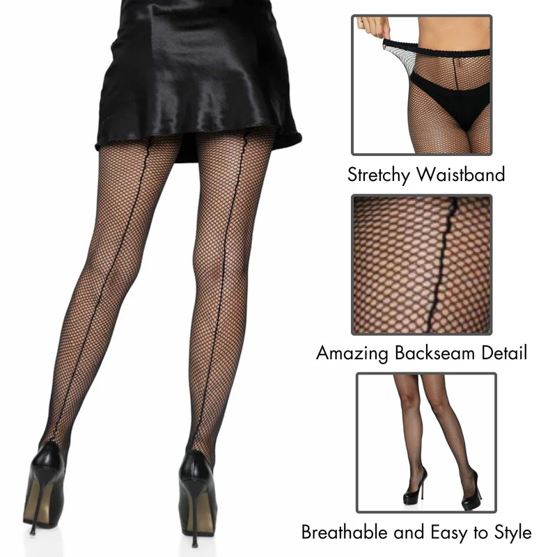 Leg Avenue Women's Plus Size Fishnet Tights with Backseam, Black