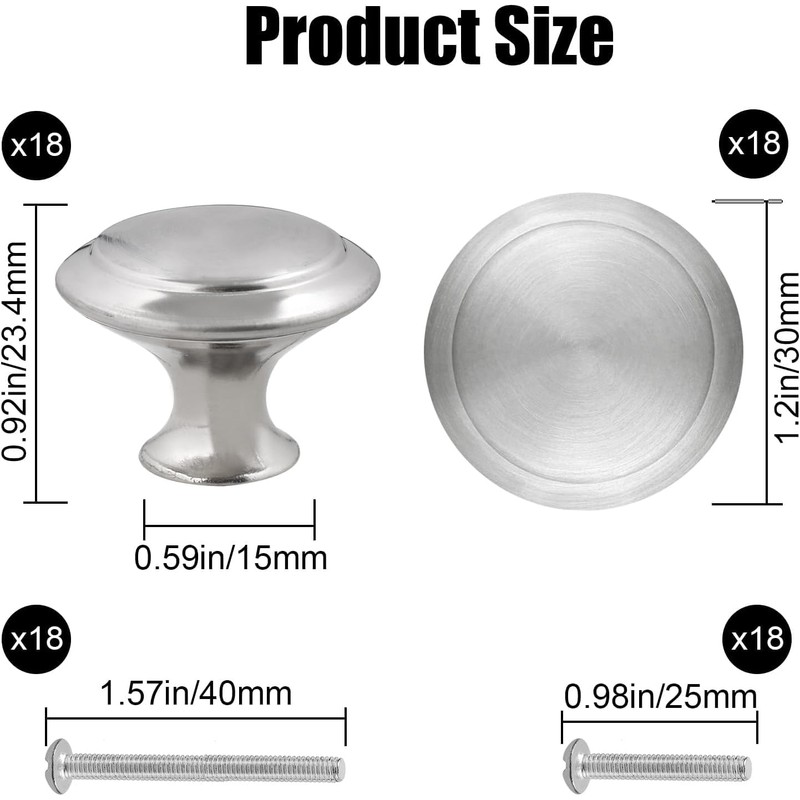 18 Pieces Drawer Knobs, 30 Pcs 1-1/5 inch Kitchen Cabinet