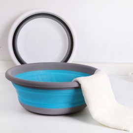 Ahyuan Collapsible Portable Wash Basin Dishpan 5L Kitchen Dish Pans Washing Basin Foldable Wash Dish Tub for Camping Supplies, Marine, Camper Accessories for Travel Trailers (Blue)