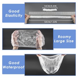 Aquior Shower Cap Disposable, 50 PCS Bath Caps Large Thick Clear Waterproof Plastic Elastic Hair Bath Caps for Women Kids Girls, Travel Spa, Hotel and Hair Solon, Home Use