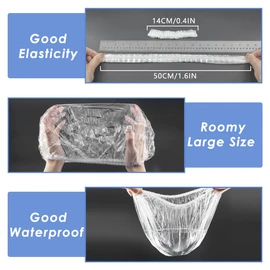 Aquior Shower Cap Disposable, 50 PCS Bath Caps Large Thick Clear Waterproof Plastic Elastic Hair Bath Caps for Women Kids Girls, Travel Spa, Hotel and Hair Solon, Home Use