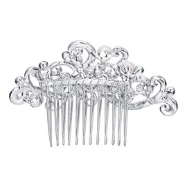 EVER FAITH Crema de cristal austriaco en tono plateado Perla simulada Floral Vine Peine lateral para el cabello de novia Azul