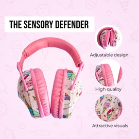 Sensory Junction Ear Defenders Noise-Cancelling Ear Protection with Extra Soft Adjustable Earmuff for Kids, Autistic Toddlers, and Children with Sensory Sensitivities. (Pink)