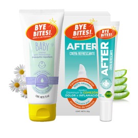 BYE BITES Repelente de Mosquitos BABY 75 ml  Crema Post Picaduras AFTER Bites 20 g - Duopack - Hipoalergenica - Sensación refrescante - Alivia...     