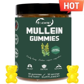 EOCUTE 9 in 1 Mullein Gummies for Lung Cleanse, Extra Strength 10000 MG(10:1 Extract) Mullein Leaf Extract w/Quercetin, Bromelain, Elderberry & Marshmallow for Respiratory, Immune, Vegan,60 Count Vitamins Supplements Edible Dietary Healthcare Fitness - S