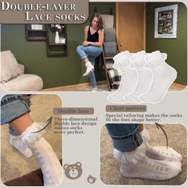 BVIELOY Women Ruffle Socks for mid-calf, Lace Ruffle Frilly Comfortable Cotton Socks Princess,White