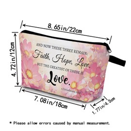 YULUENZE Bible Quote Makeup Bag Floral Inspirational Organizer Bag Toiletry Zipper Pouch Faith Hope Love Cosmetic Bag Baptism Birthday Present for Christians Women Friends