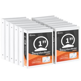 GNL 1 Inch 3 Ring Economy Binder - 1" Round Rings, Clear View Design | PVC-Free & Non-Stick 3 Ring Binder for Office & School Use, White, 12 Pack (Bulk)